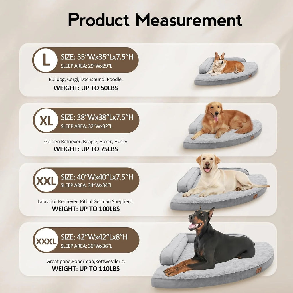 Large Dog Bed - Orthopedic Egg-Crate Memory Foam Dog Beds with Removable Washable Cover, Waterproof Pet Beds with Non-Slip Bottom(Grey)