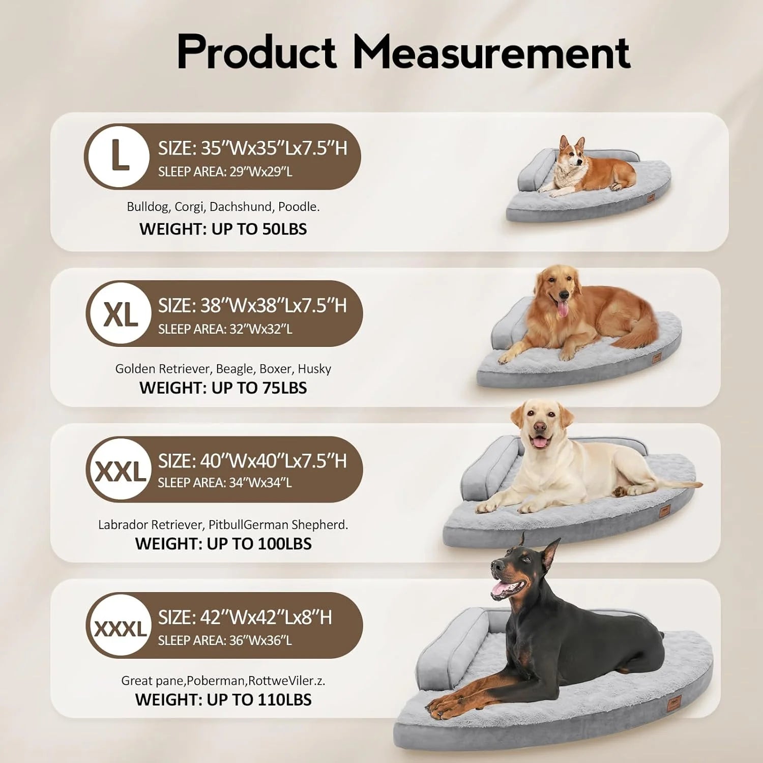 Large Dog Bed - Orthopedic Egg-Crate Memory Foam Dog Beds with Removable Washable Cover, Waterproof Pet Beds with Non-Slip Bottom(Grey)