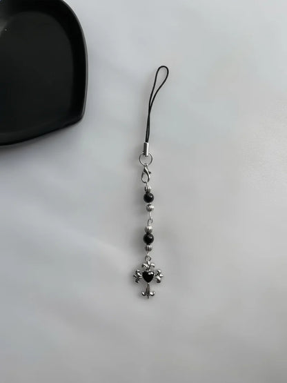 Beaded Keychain Y2K Phone Lanyard Goth Punk Style Flame Sacred Heart Backpack Pendant Gift for Classmates and Girlfriends