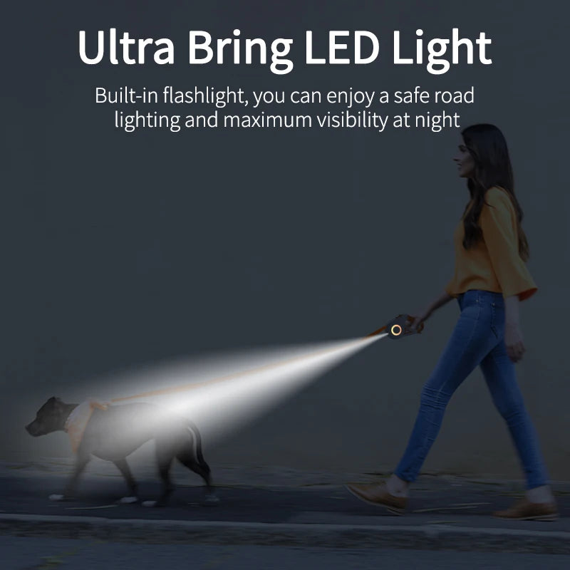 5M Retractable Dog Leash Automatic LED Light Luminous Roulette Leash Rope for Dogs Adjustable Pets Dog Walk Running Leads