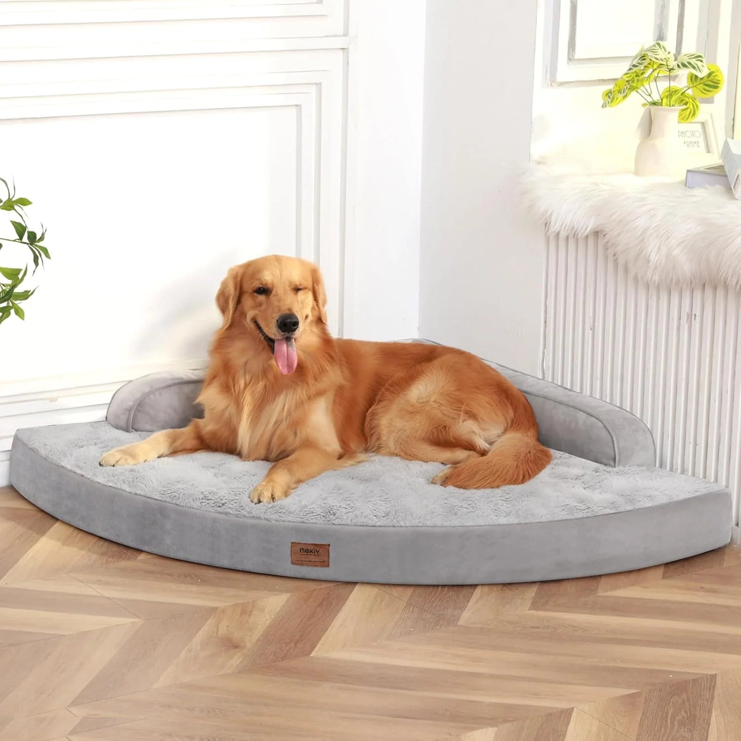 Large Dog Bed - Orthopedic Egg-Crate Memory Foam Dog Beds with Removable Washable Cover, Waterproof Pet Beds with Non-Slip Bottom(Grey)