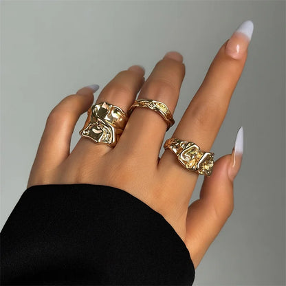 Y2K Metal Starburst & Cross Adjustable Ring Set