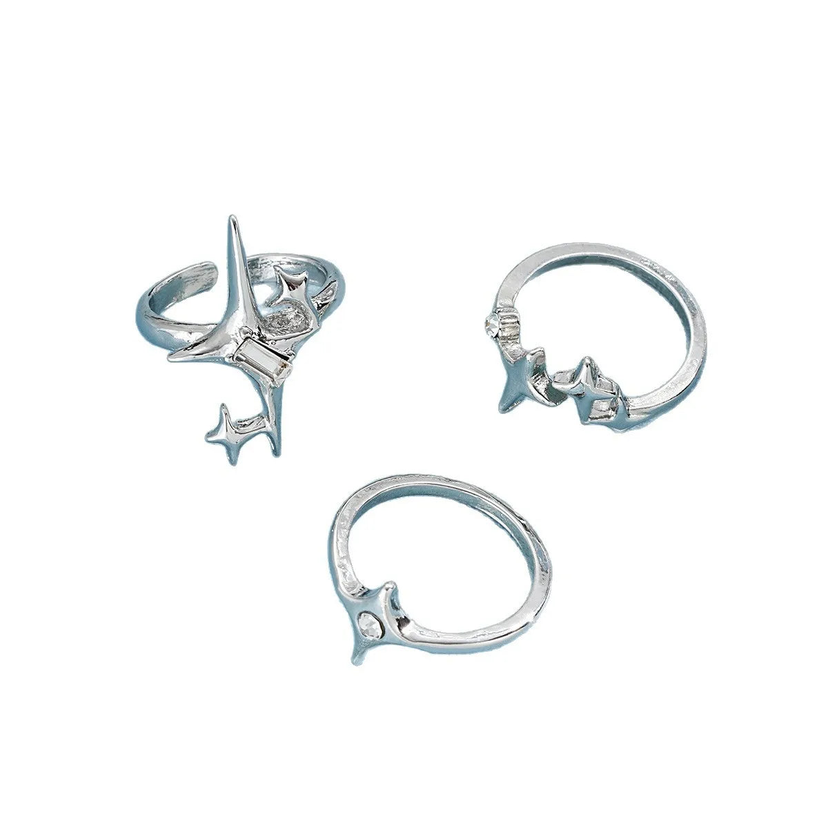 Y2K Metal Starburst & Cross Adjustable Ring Set