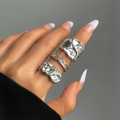 Y2K Metal Starburst & Cross Adjustable Ring Set