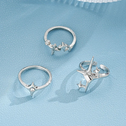 Y2K Metal Starburst & Cross Adjustable Ring Set
