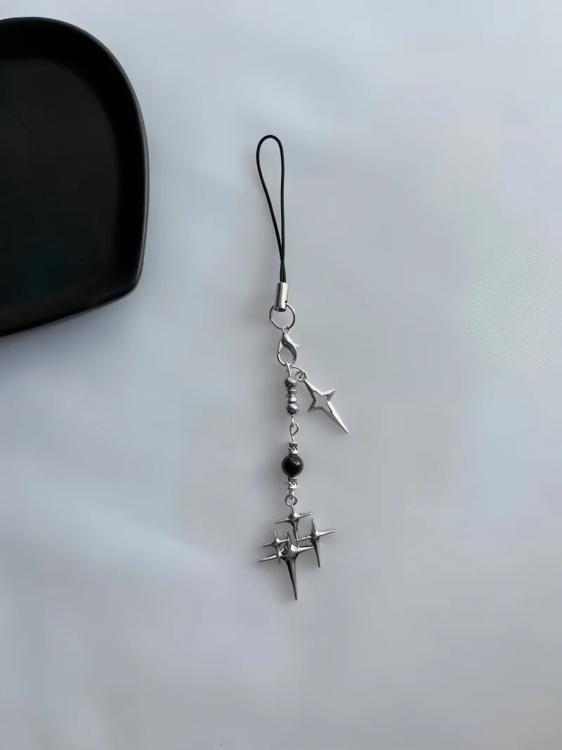 Beaded Keychain Y2K Phone Lanyard Goth Punk Style Flame Sacred Heart Backpack Pendant Gift for Classmates and Girlfriends