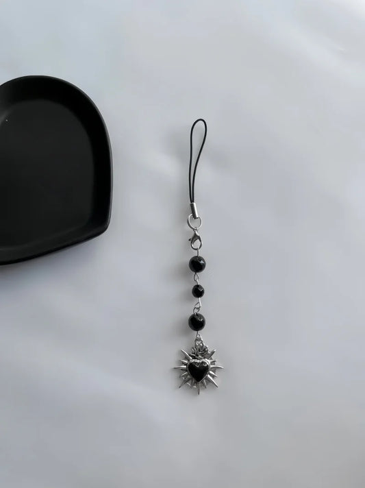 Beaded Keychain Y2K Phone Lanyard Goth Punk Style Flame Sacred Heart Backpack Pendant Gift for Classmates and Girlfriends