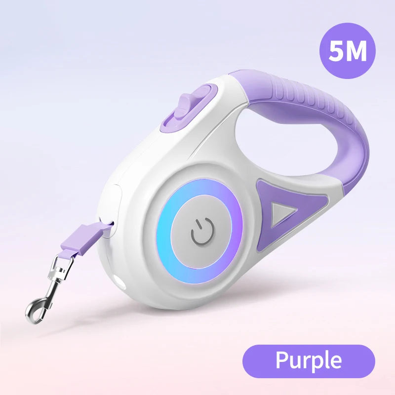 5M Retractable Dog Leash Automatic LED Light Luminous Roulette Leash Rope for Dogs Adjustable Pets Dog Walk Running Leads