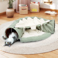2-In-1 Cat Tunnel Tube Cat Tunnel Bed W/ Washable Bed Collapsible Kitty Toy, Green