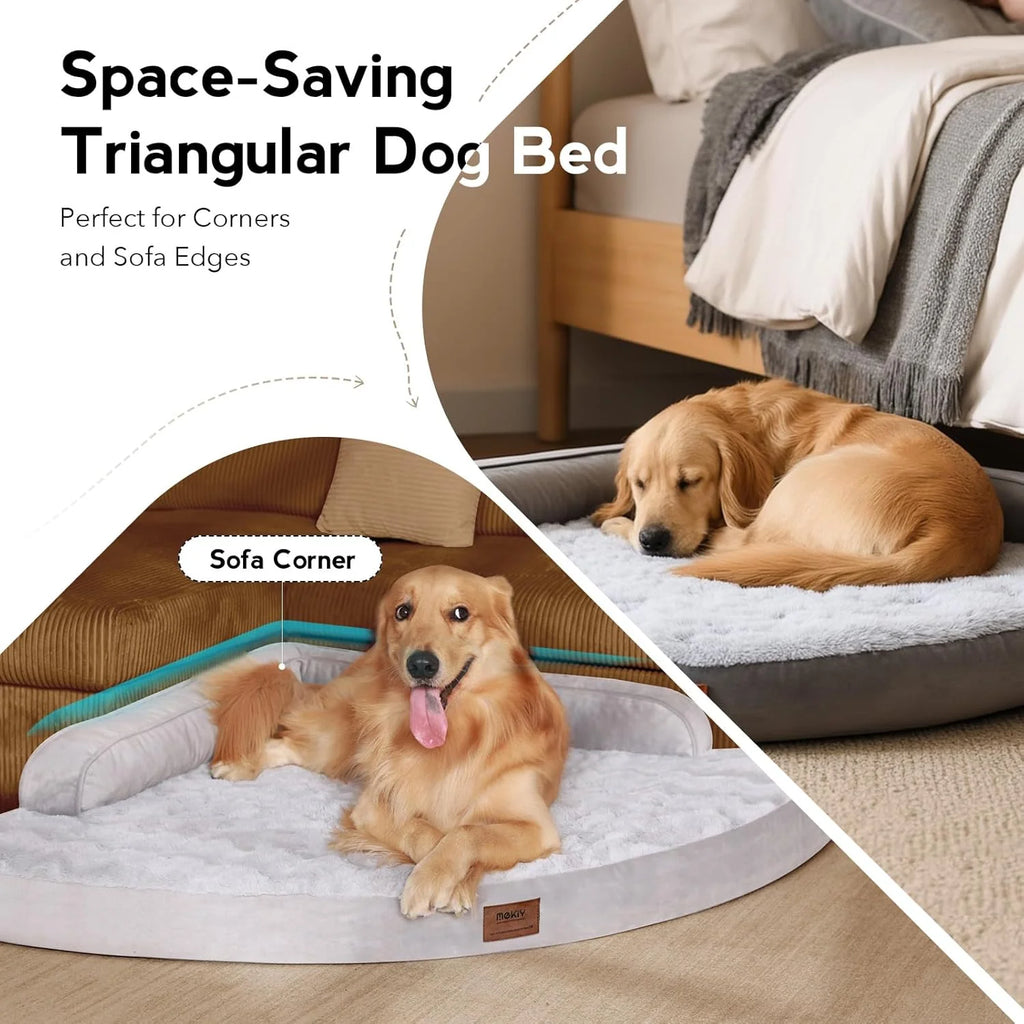 Large Dog Bed - Orthopedic Egg-Crate Memory Foam Dog Beds with Removable Washable Cover, Waterproof Pet Beds with Non-Slip Bottom(Grey)